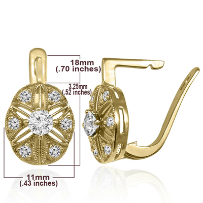 14k Solid Yellow Gold Genuine Diamond Russian Style handmade Earring #E1560s