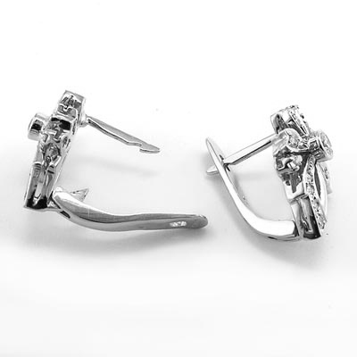 14k Solid White Russian style Diamond Earrings Fleur de Lis Earrings #E1565