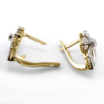 14k Yellow & White Russian style Diamond Earrings Fleur de Lis Earrings #E1566