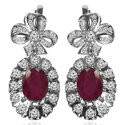 14k Solid White Gold Genuine Ruby & Diamond Vintage Russian Style earrings 14k Solid White Gold Genuine Ruby & Diamond Vintage Russian Style earrings
