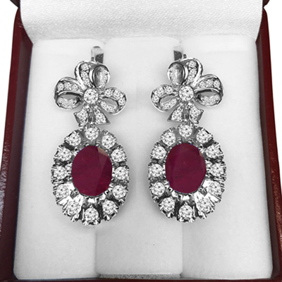 14k Solid White Gold Genuine Ruby & Diamond Vintage Russian Style earrings 14k Solid White Gold Genuine Ruby & Diamond Vintage Russian Style earrings