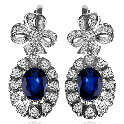 14k Solid White Gold Genuine Sapphire and Diamond Russian Style earrings #E1570 14k Solid White Gold Genuine Sapphire and Diamond Russian Style earrings #E1570