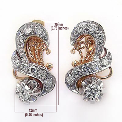 14k Rose and White Gold Genuine Diamond Russian Style Earrings #E1576 14k Rose and White Gold Genuine Diamond Russian Style Earrings #E1576