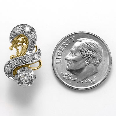 14k Solid Yellow and White Gold Genuine Diamond Antique Style Earrings #E1579