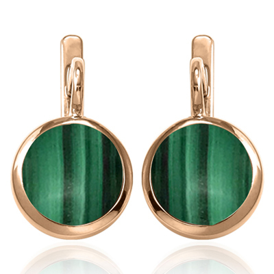 14k Solid Rose Gold Genuine Malachite Russian Style Earrings #E1585 14k Solid Rose Gold Genuine Malachite Russian Style Earrings #E1585
