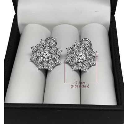 14k Solid White Gold Genuine Diamond Russian Style Earrings #E1587