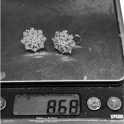 14k Solid White Gold Genuine Diamond Russian Style Earrings #E1587