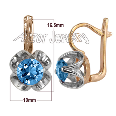 Russian Style 14k Solid Rose & White Gold Genuine Blue Topaz Earrings #E1588 Russian Style 14k Solid Rose & White Gold Genuine Blue Topaz Earrings #E1588