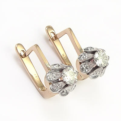 \14k Rose and White Gold Lab Created Diamond Russian style Earrings #E1589