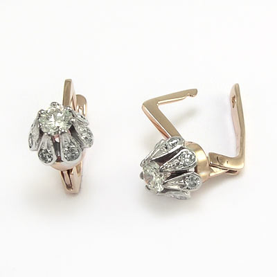 \14k Rose and White Gold Lab Created Diamond Russian style Earrings #E1589