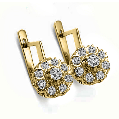 Old Russian Style Malinka Diamond Earrings 585