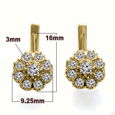 Old Russian Style Malinka Diamond Earrings 585