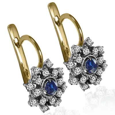 European Style Sapphire & Diamond Earrings 14K European Style Sapphire & Diamond Earrings 14K