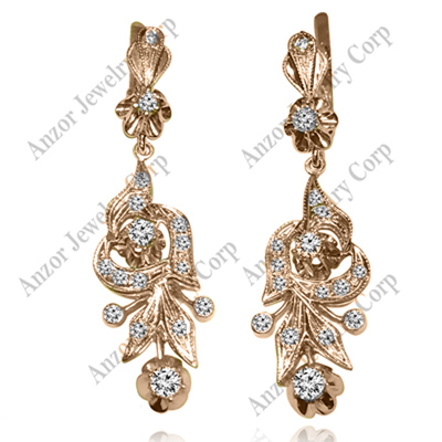 Russian  Style Hanging Diamond Earrings 585