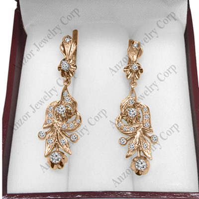 Russian  Style Hanging Diamond Earrings 585