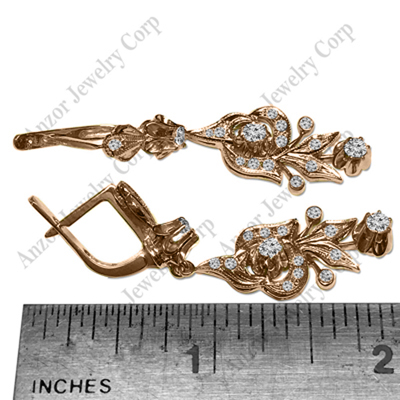 Russian  Style Hanging Diamond Earrings 585