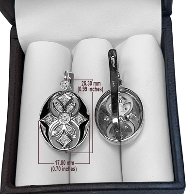 Russian Style Diamond and black Enamel Earrings 14K gold #E1638