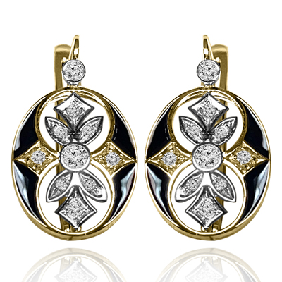 Russian Style Diamond Enamel Earrings 585 14K gold #E1639