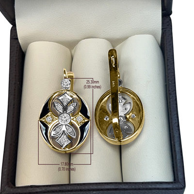 Russian Style Diamond Enamel Earrings 585 14K gold #E1639