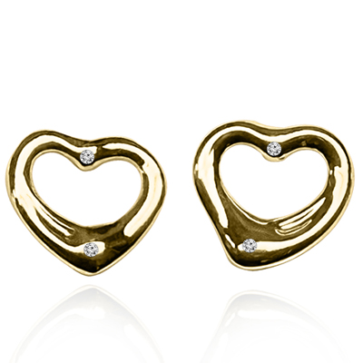 14k Gold Heart Shaped Diamond Earrings Tiffany style  #E1642