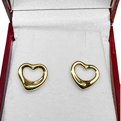 14k Gold Heart Shaped Diamond Earrings Tiffany style  #E1642