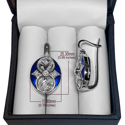 Russian Style Diamond and BLUE Enamel Earrings 14K Solid gold #E1644
