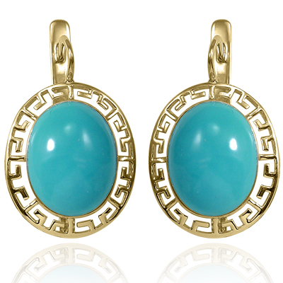 14k Solid Yellow Gold Greek design Russian style Turquoise Earrings #E1648 14k Solid Yellow Gold Greek design Russian style Turquoise Earrings #E1648