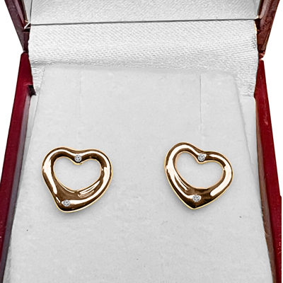 14k Solid yellow Gold Heart Shaped Diamond Earrings Tiffany style #E1649