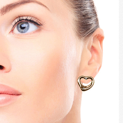 14k Solid yellow Gold Heart Shaped Diamond Earrings Tiffany style #E1649