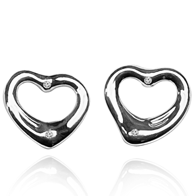 14k White Gold Heart Shaped Diamond Earrings TIFFANY Style #E1650
