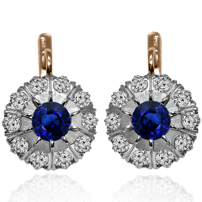 14k Gold Lab Grown Diamond Sapphire Earrings 585