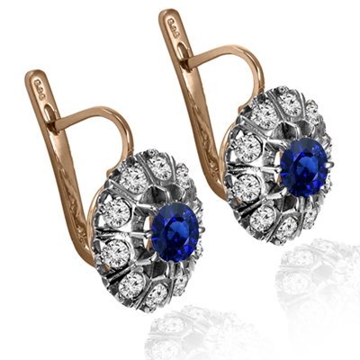 14k Gold Lab Grown Diamond Sapphire Earrings 585