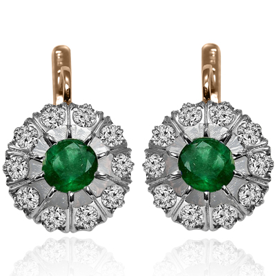14k Gold Lab Grown Diamond Emerald Earrings 585