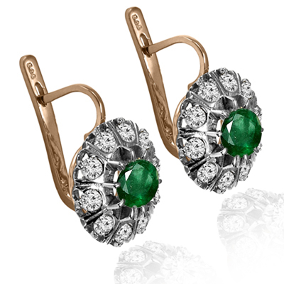 14k Gold Lab Grown Diamond Emerald Earrings 585