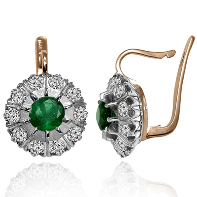 14k Gold Lab Grown Diamond Emerald Earrings 585