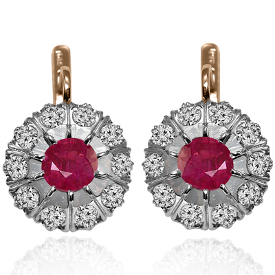 14k Gold Lab Grown Diamond Ruby Russian style Earrings 14K #E1659