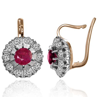 14k Gold Lab Grown Diamond Ruby Russian style Earrings 14K #E1659