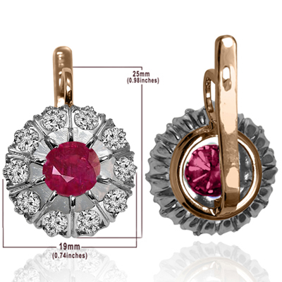 14k Gold Lab Grown Diamond Ruby Russian style Earrings 14K #E1659
