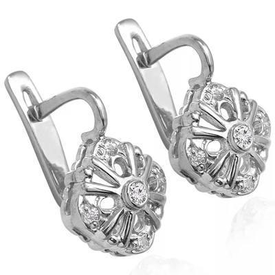 Russian Style genuine Diamonds Earrings in 14k solid Gold #E1660 Russian Style genuine Diamonds Earrings in 14k solid Gold #E1660