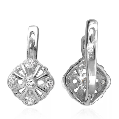 Russian Style genuine Diamonds Earrings in 14k solid Gold #E1660 Russian Style genuine Diamonds Earrings in 14k solid Gold #E1660