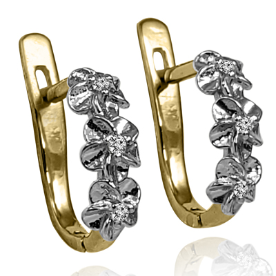 14k Two Tone Gold Flower Diamond Earrings