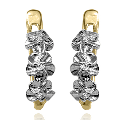 14k Two Tone Gold Flower Diamond Earrings