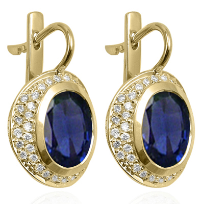 14k solid Gold Sapphire and Diamond Russian style Earrings #E1682 14k solid Gold Sapphire and Diamond Russian style Earrings #E1682
