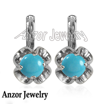 14k solid white Gold Genuine Turquoise Earrings  #E1685 14k solid white Gold Genuine Turquoise Earrings  #E1685