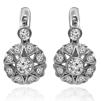 14k solid white Gold Diamond Russian style Earrings #E1686 14k solid white Gold Diamond Russian style Earrings #E1686