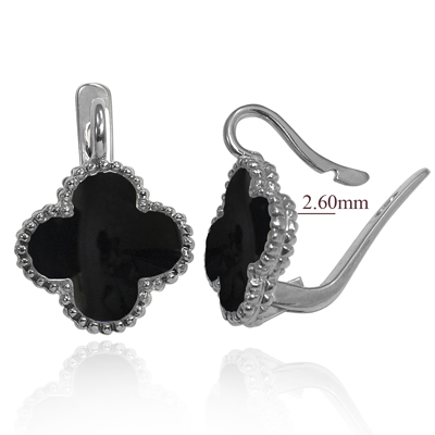 14k Gold Genuine Onyx Four Leaf Clover Earrings #E1701