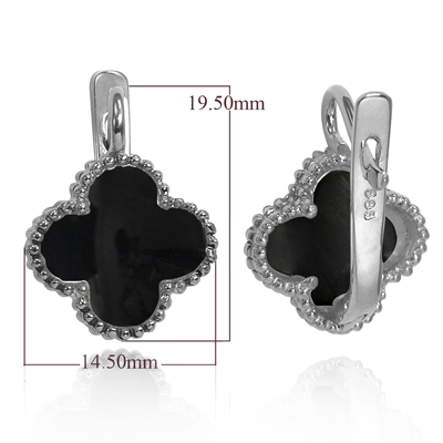 14k Gold Genuine Onyx Four Leaf Clover Earrings #E1701