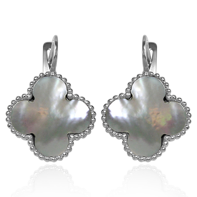 Mother of Pearl Four Leaf Clover Earrings in Silver #E1705