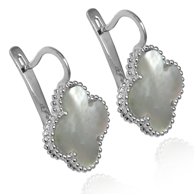 Mother of Pearl Four Leaf Clover Earrings in Silver #E1705