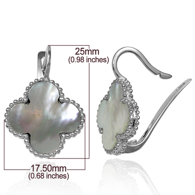 Mother of Pearl Four Leaf Clover Earrings in Silver #E1705